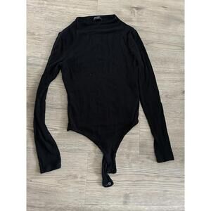 NAKED WARDROBE Bare Crewneck Long Sleeve Thong Bodysuit Black Size Medium